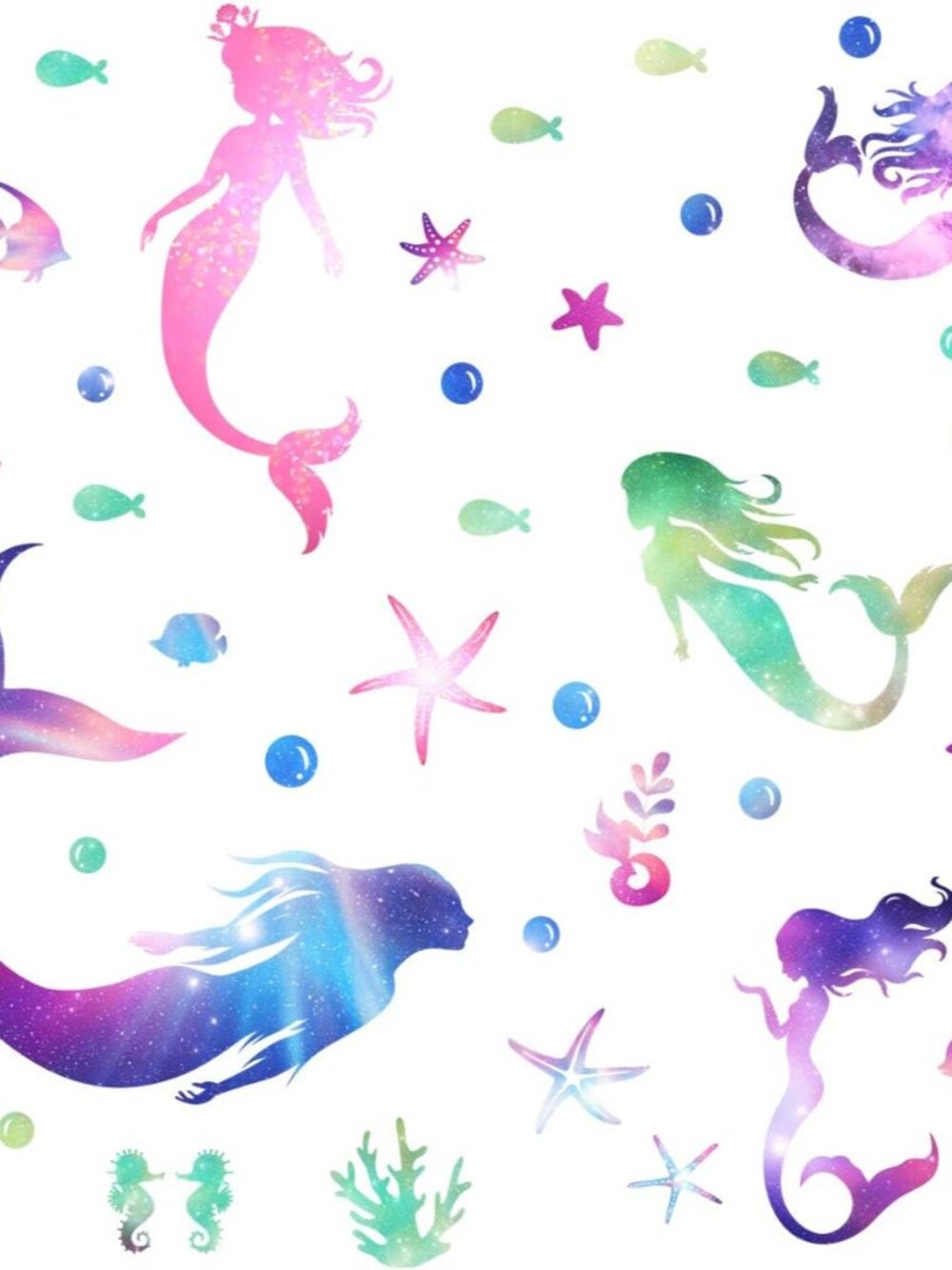 Galaxy Mermaid Decals - Wall Stickers for Girls Bedroom, Bathroom Decor, Reusabl